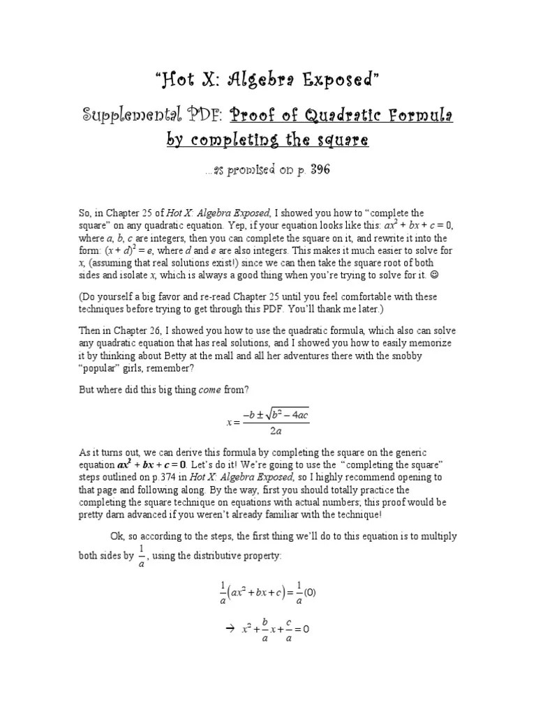 quad form proof danica mckellar Quadratic Equation Fraction