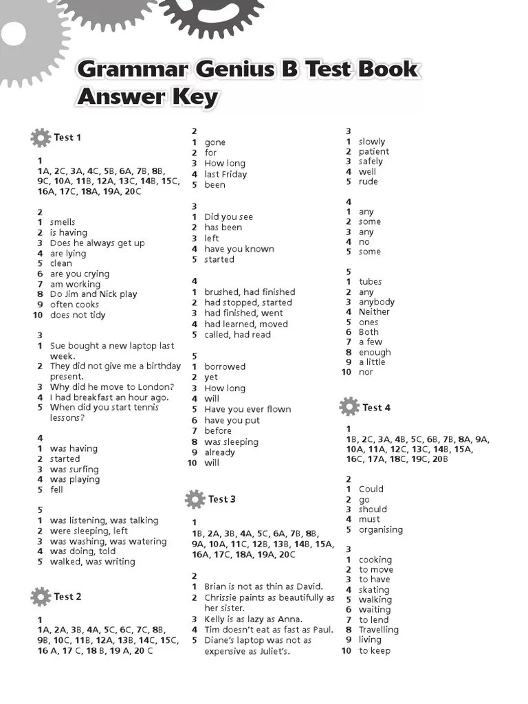 Grammar Genius 2 Tests Keys