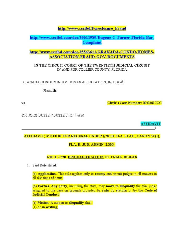 Motion for Recusal of Def. Eugene C. Turner Judicial Disqualification