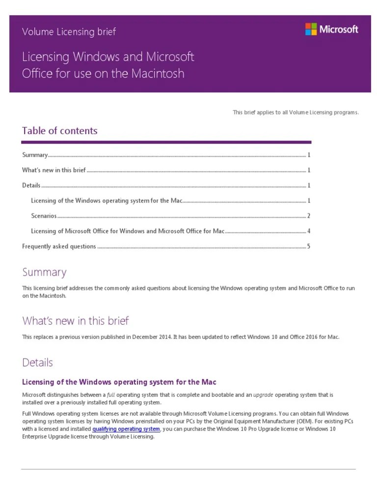 Licensing Windows and Office With Mac PDF Microsoft Office