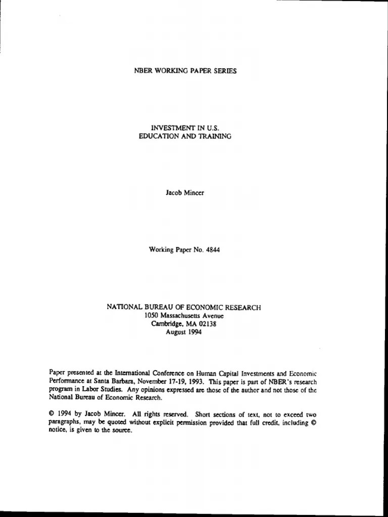 Investment 1994 by Jacob Mincer. All Rights Reserved. Short Sections