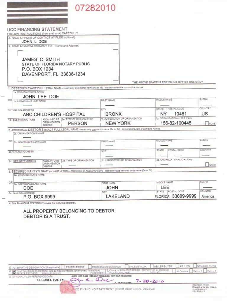 SAMPLE UCC1 & Property List