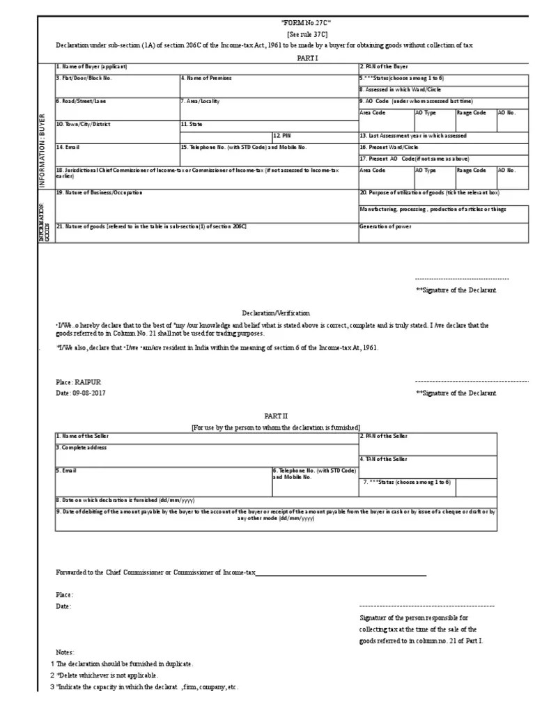 Form 27 C Format Taxes Government Free 30day Trial Scribd