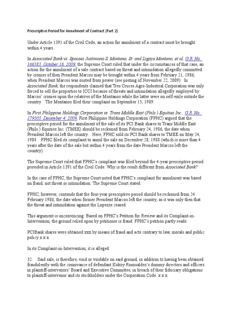 Prescriptive Period For Annulment of Contract PDF Annulment