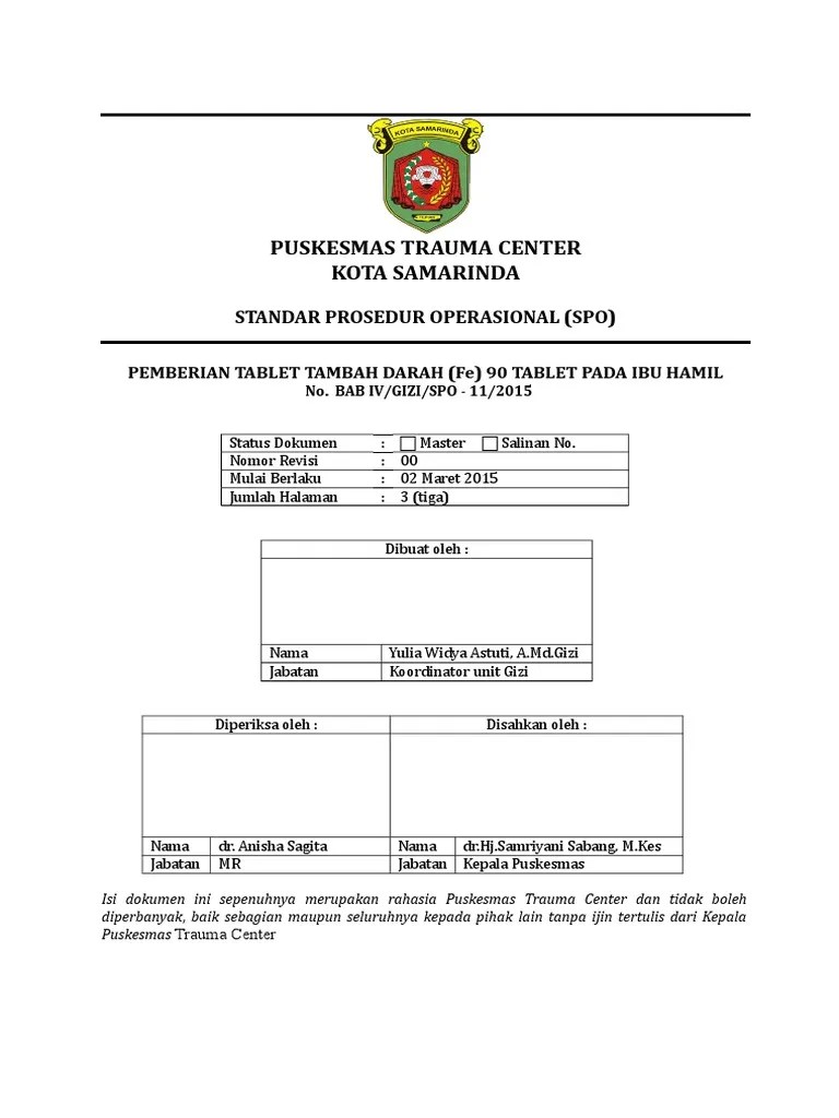 11. SPO Pemberian Tablet Tambah Darah (Fe) 90 Tablet Pada Ibu Hamil