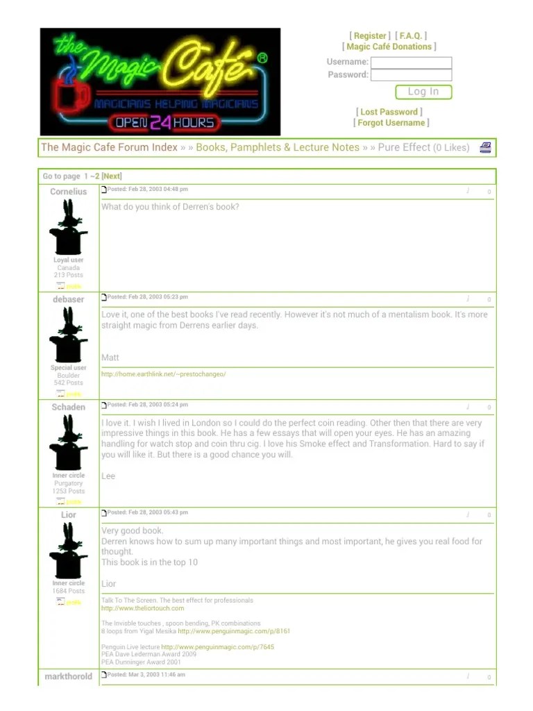 The Magic Cafe Forums Pure Effect PDF Mentalism Magic (Illusion)
