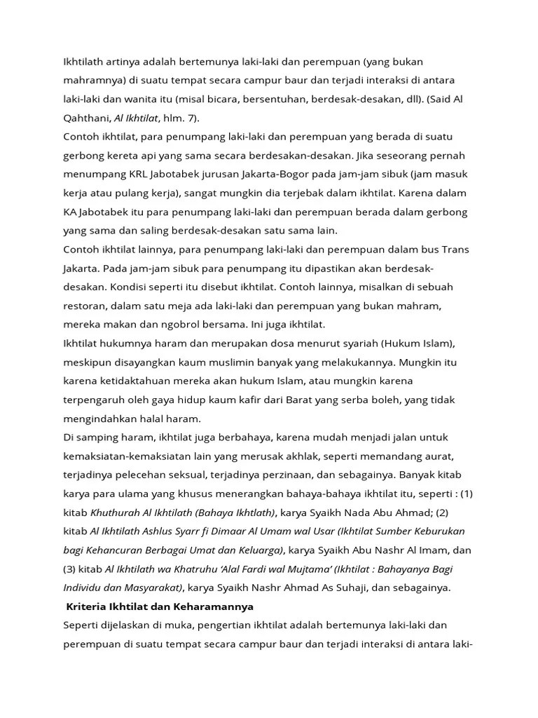 Ikhtilath Artinya Adalah Bertemunya Laki