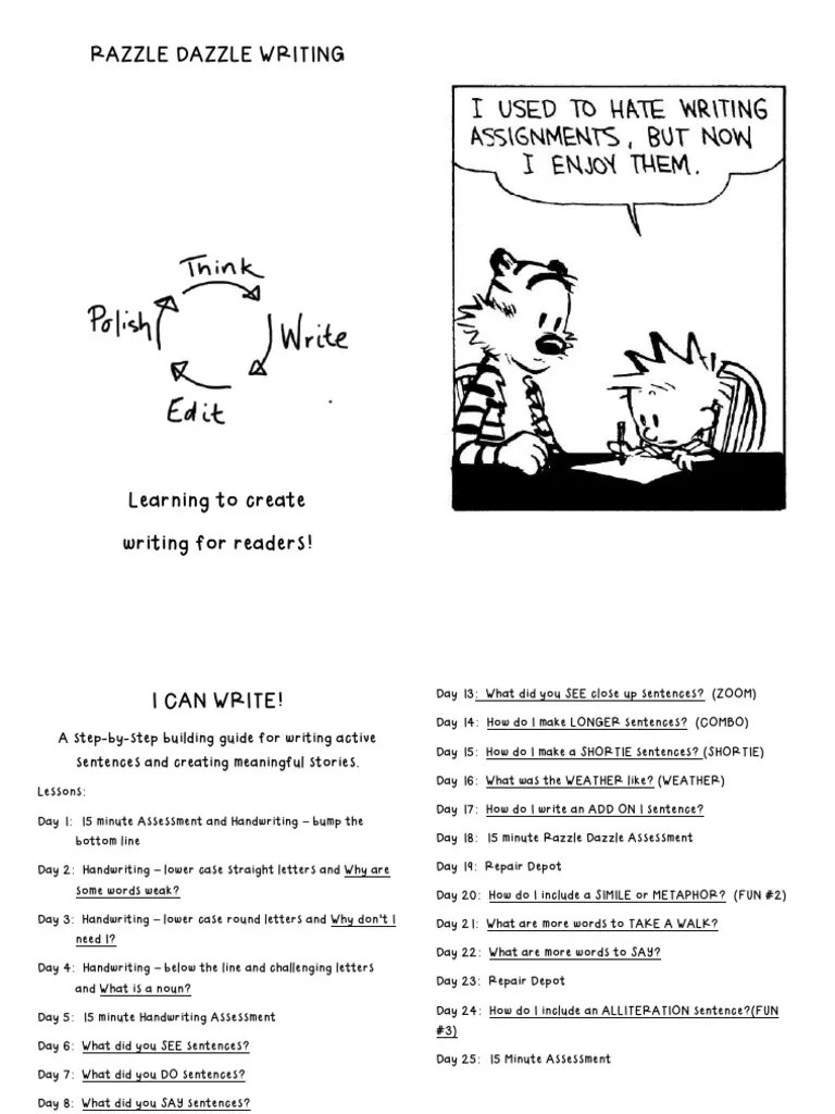 Razzle Dazzle Journal Pages PDF Sentence (Linguistics) Language