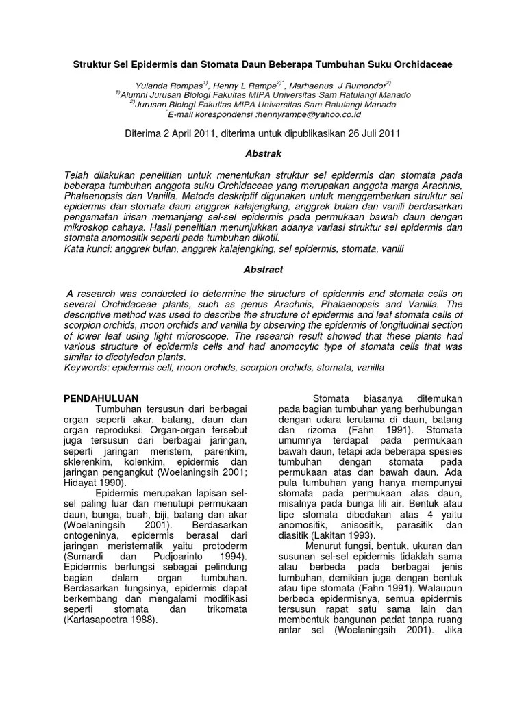 Jurnal Struktur Sel Epidermis dan Stomata Daun Beberapa Tumbuhan Suku