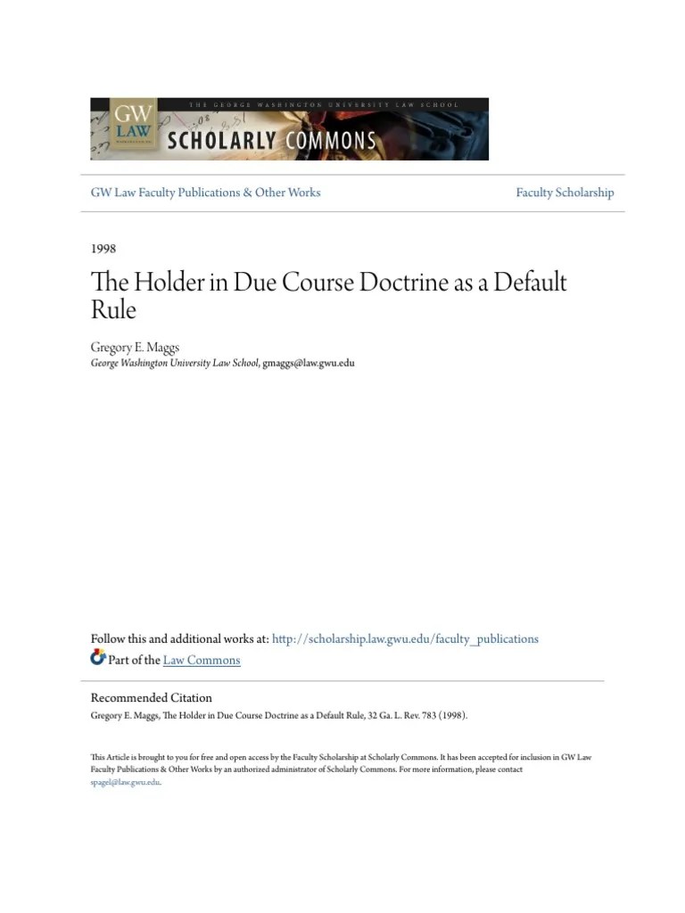 The Holder in Due Course Doctrine As A Default Rule PDF Assignment
