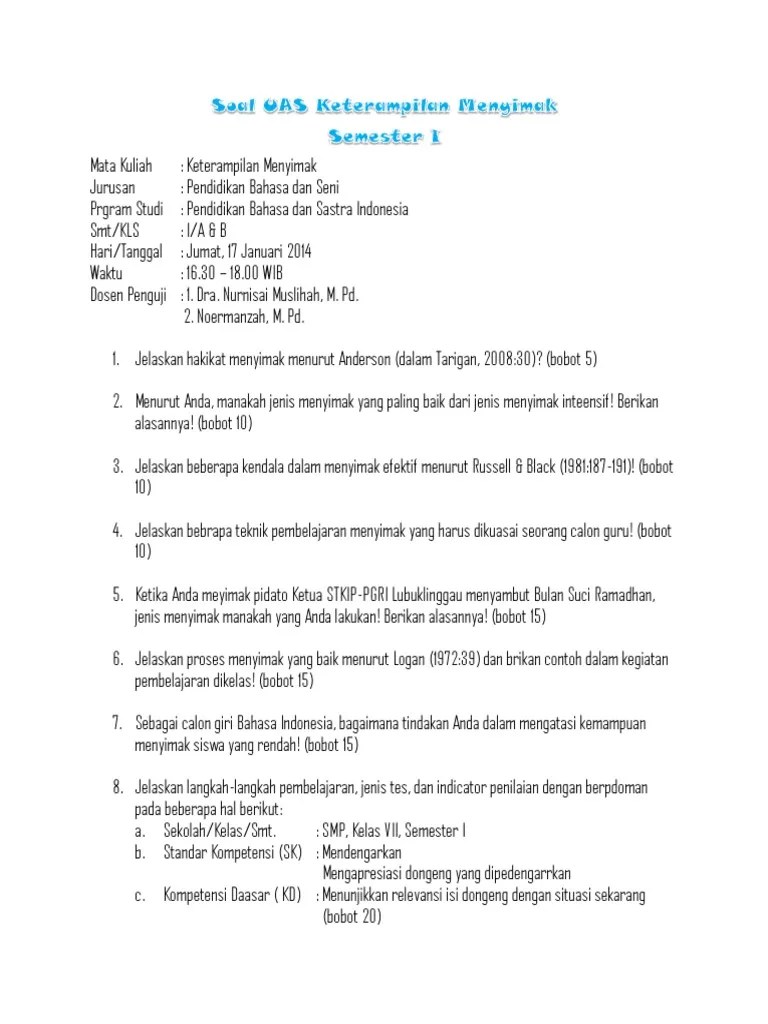Soal UAS Keterampilan Menyimak