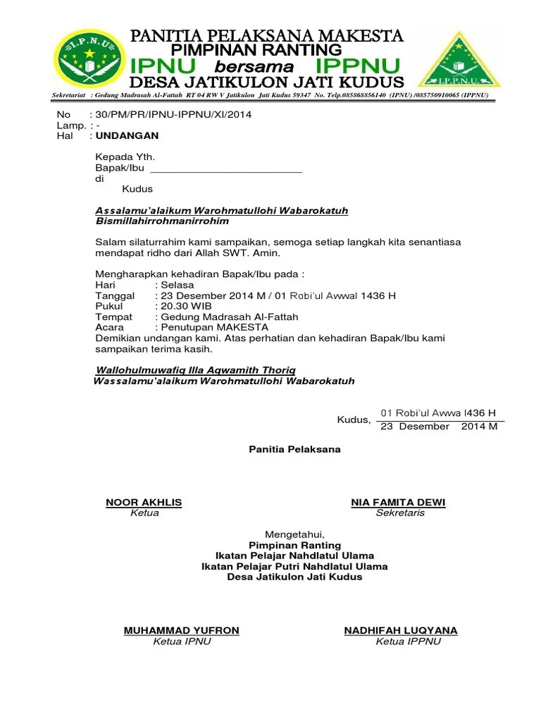 Contoh Kop Surat Undangan Ipnu Ippnu Contoh Kop Surat