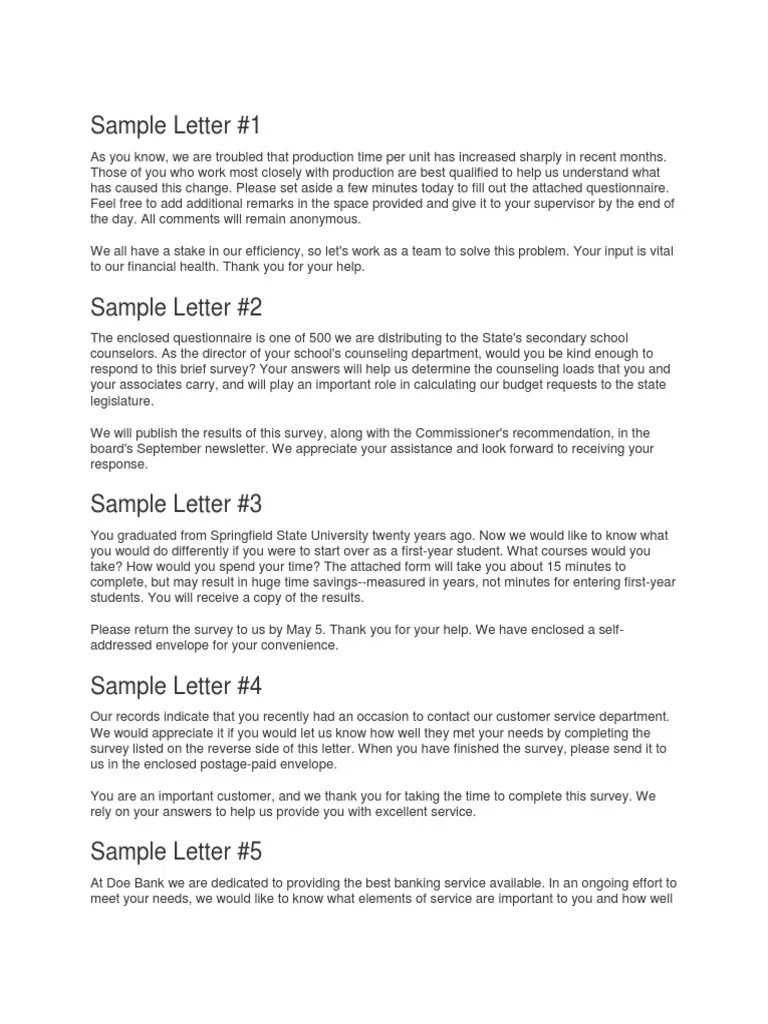 Sample Letter Request for Response to a Survey Envelope Survey