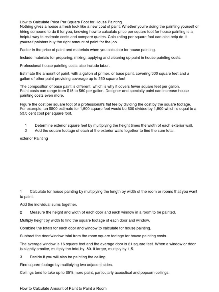 How to Calculate Price Per Square Foot for House Painting Area Paint