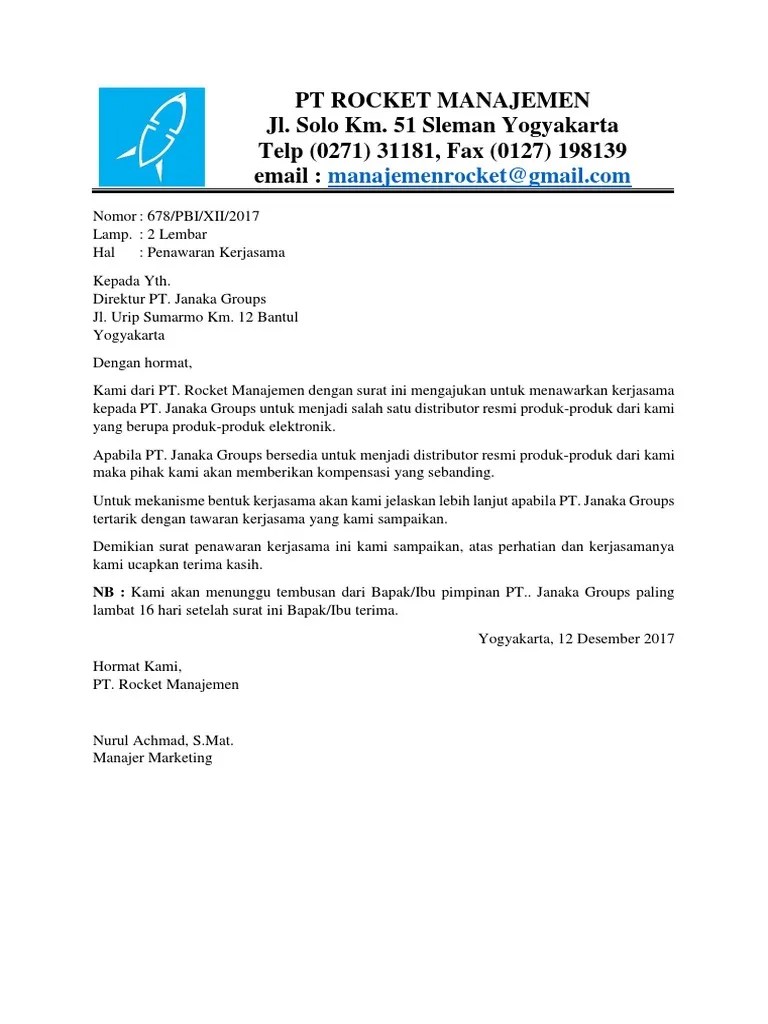 Contoh Surat Permohonan Kerjasama