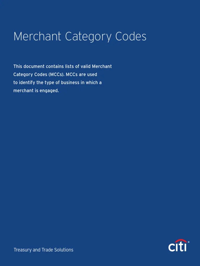 MCC Codes 0220 PDF Bar Retail