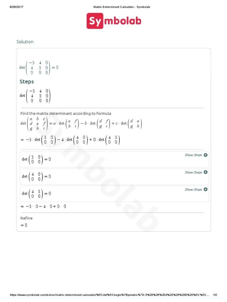 Matrix Determinant Calculator Symbolab Determinant Mathematical