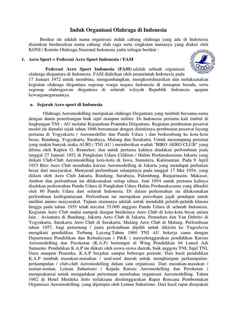 Induk Organisasi Olahraga Di Indonesia | PDF