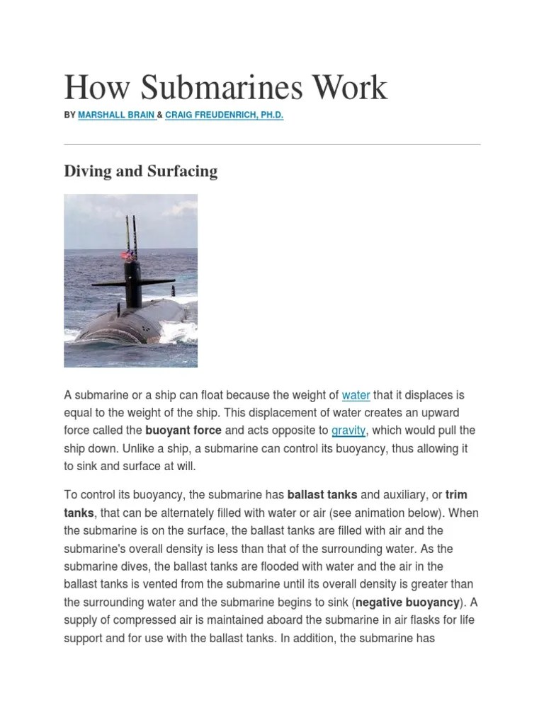 How Submarines Work Buoyancy Submarines