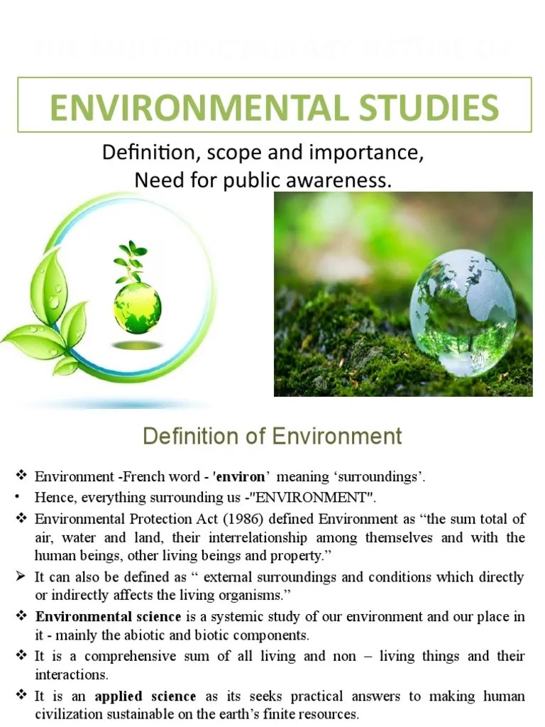 Environmental Studies Definition and Scope PDF Natural Environment