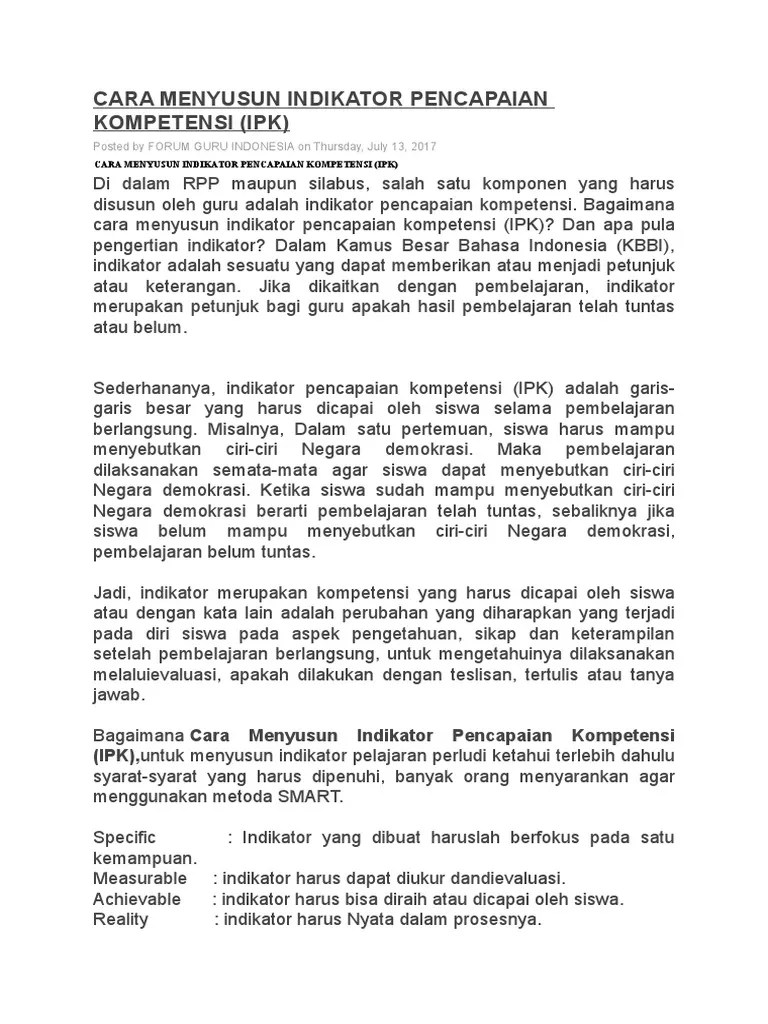 Cara Menyusun Indikator Pencapaian Kompetensi | PDF