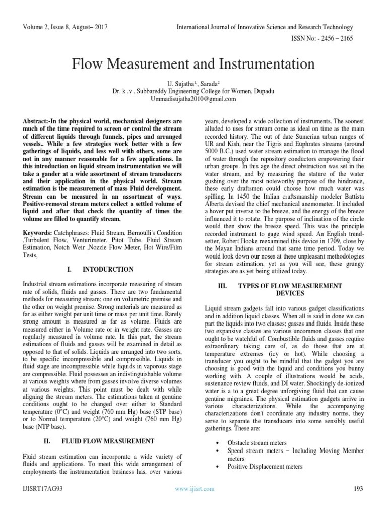 Flow Measurement and Instrumentation 1 PDF Flow Measurement Pressure