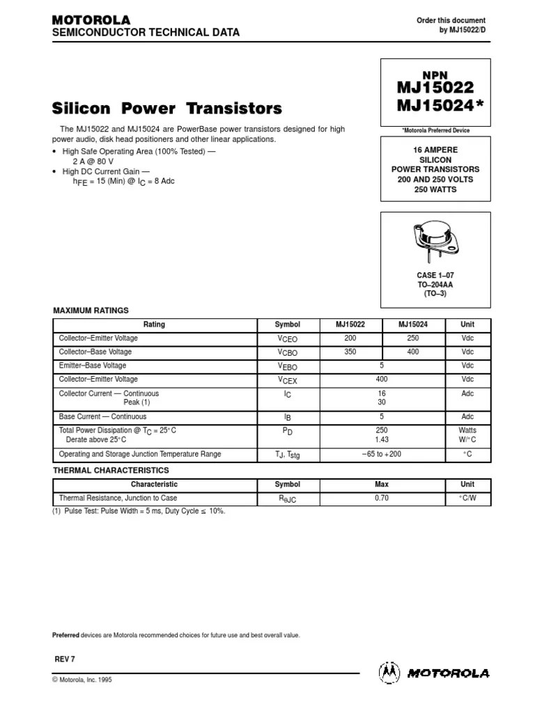 MJ15024 , 250V ,16A , 250W Bipolar Junction Transistor Transistor