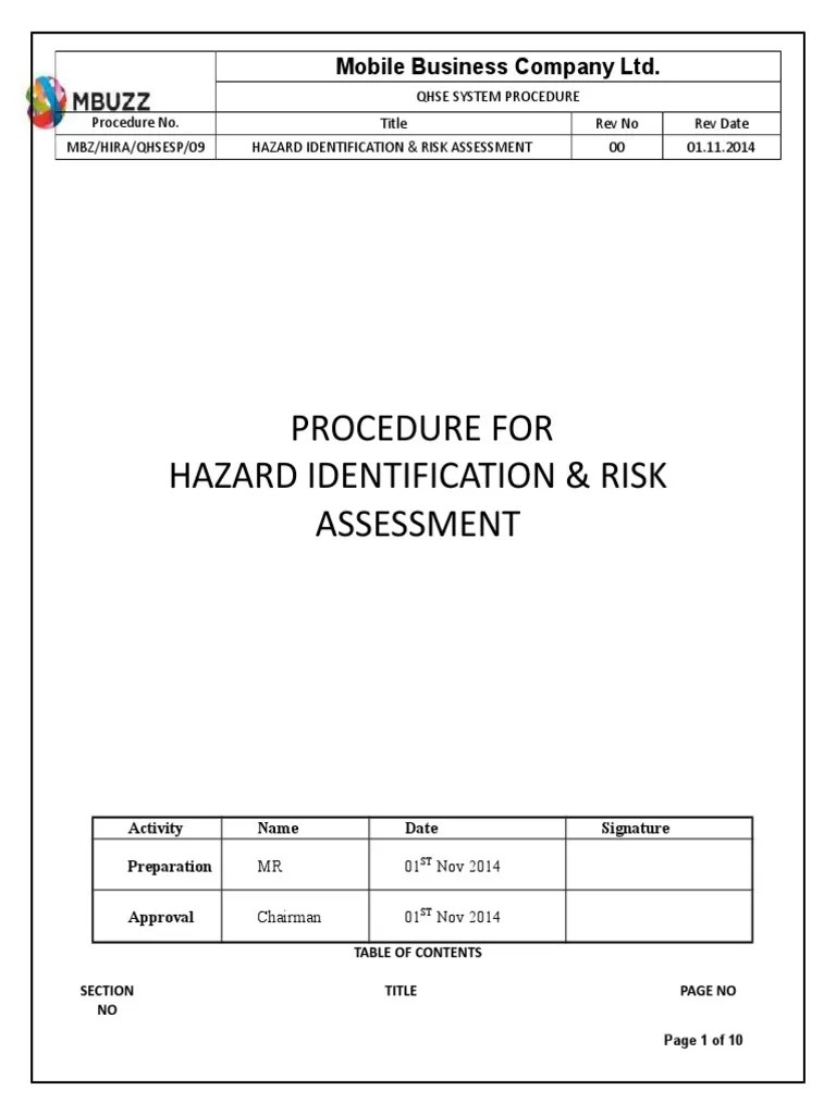 9.hazard Identification & Risk Assessment PDF Hazards Risk