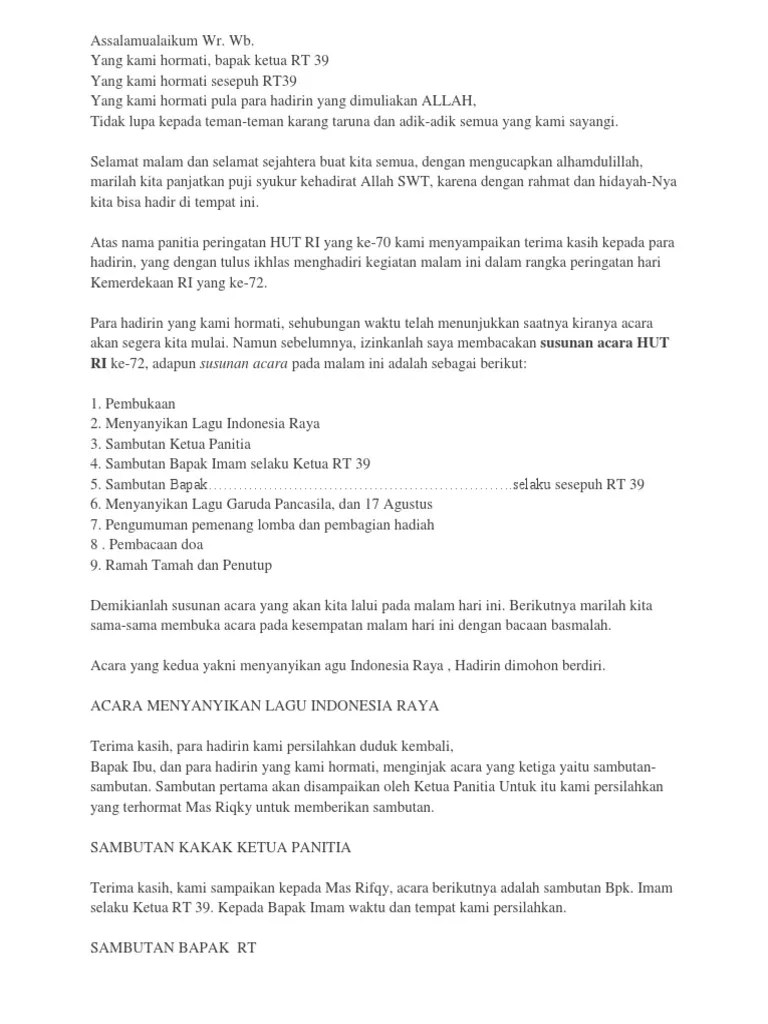 Pidato Sambutan Ketua Rt – Tulisan