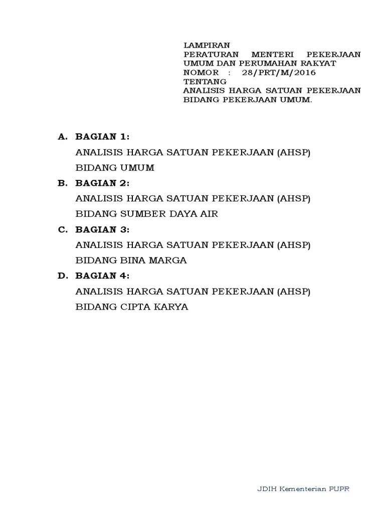 Lampiran Permen PUPR No.28 Tahung 2016 Ttg AHSP