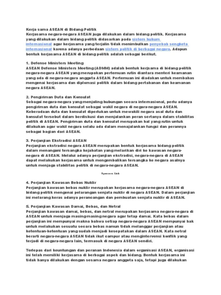 Kerja Sama ASEAN Di Bidang Politik | PDF