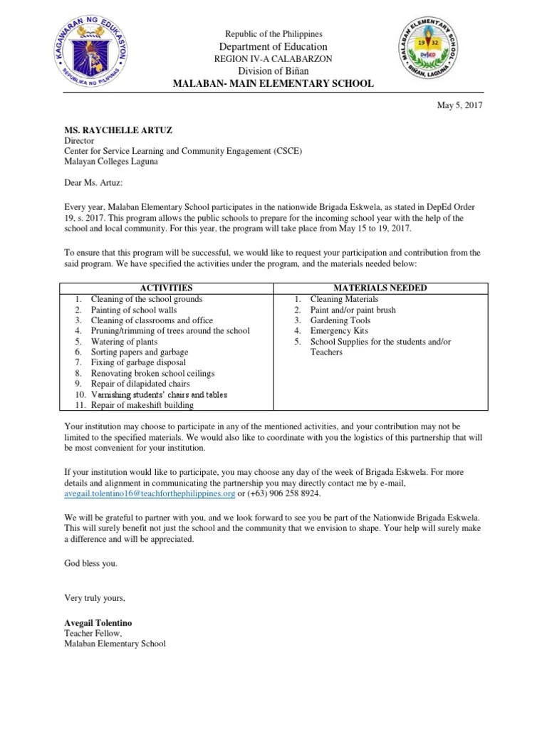 Brigada Eskwela Program Sample