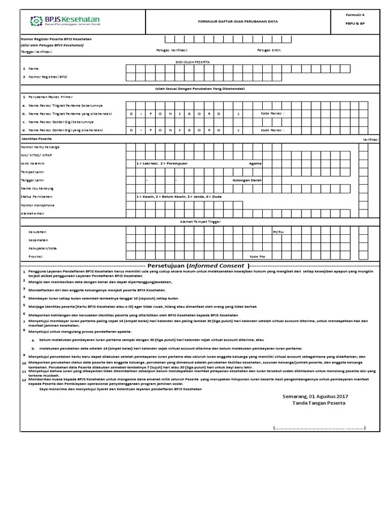Formulir Daftar Isian Peserta Pekerja Penerima Upah Format