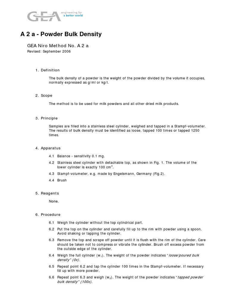 Powder Bulk Density Powdered Milk Density