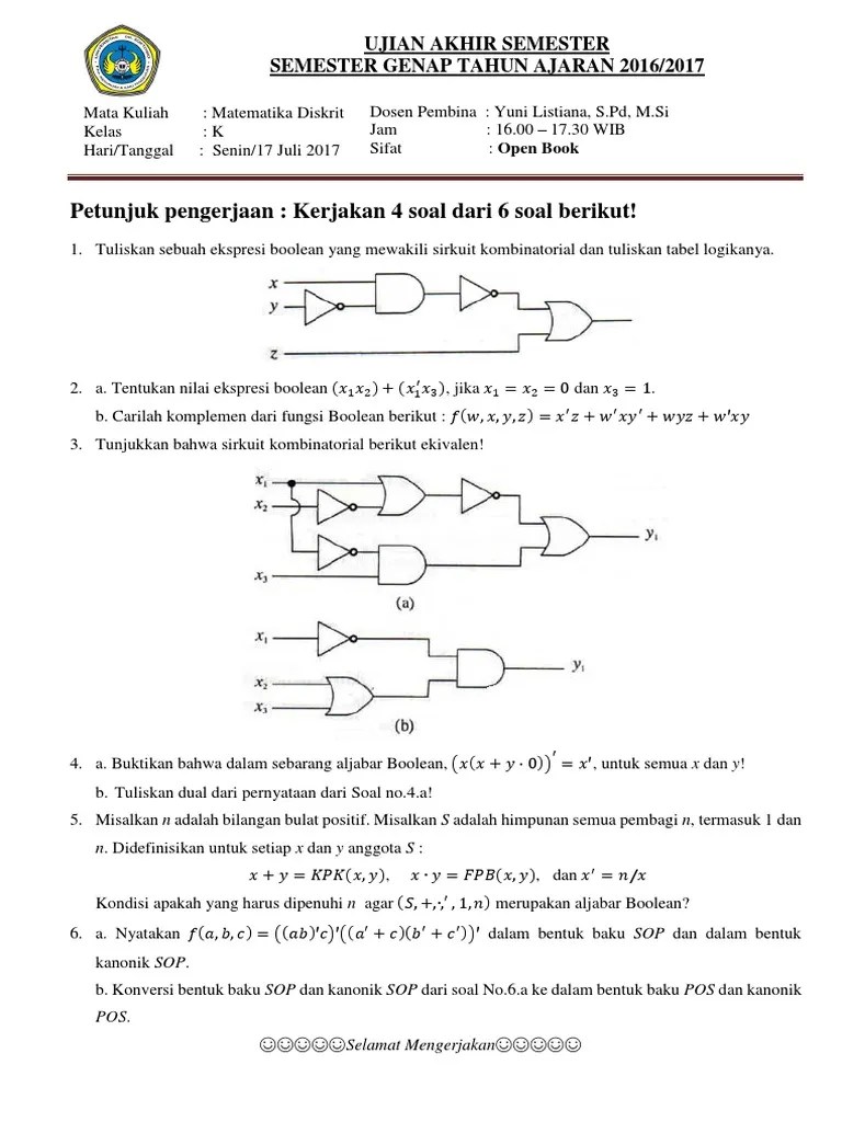 Contoh Soal Dan Jawaban Aljabar Boolean Matematika Diskrit