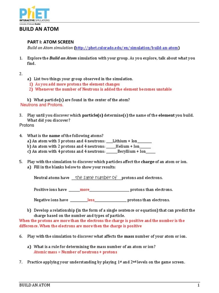Build An Atom Worksheet | PDF | Isotope | Atoms
