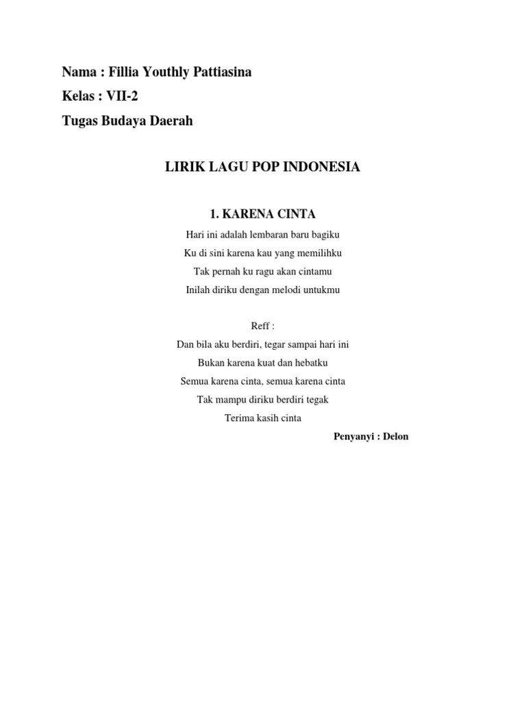 Lirik Lagu Cinta Karena Cinta