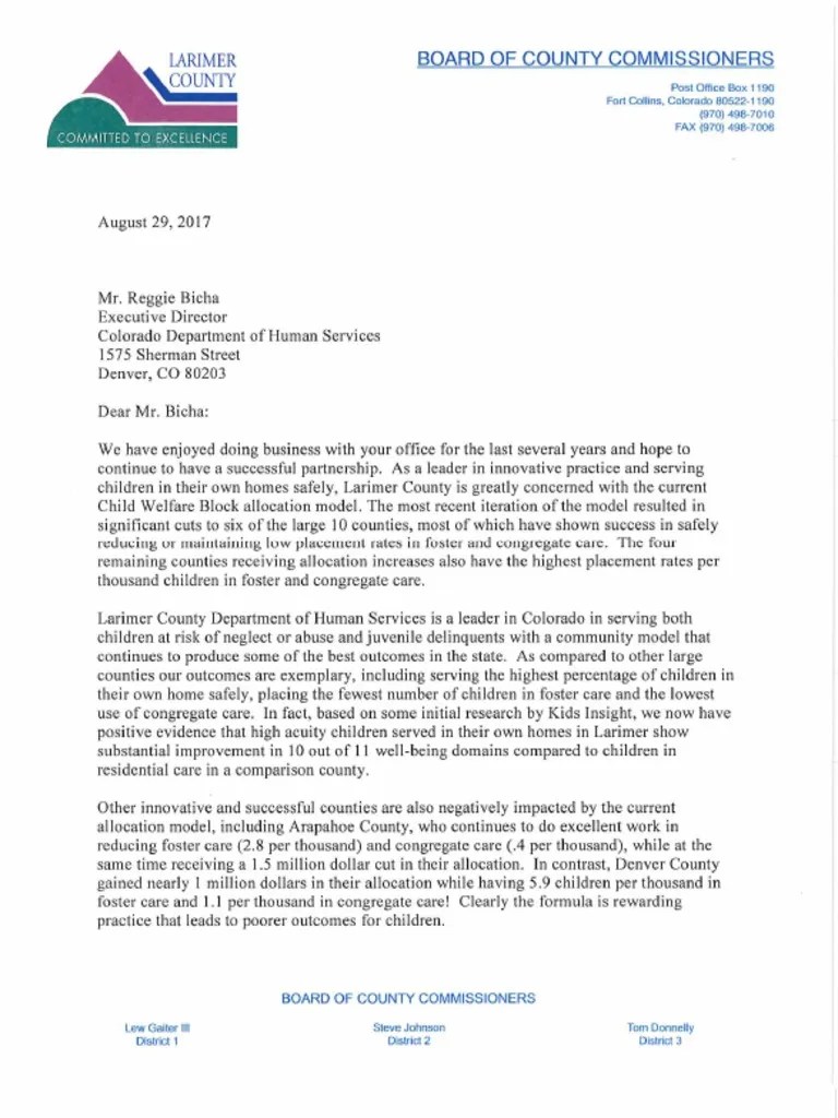 Larimer County letter to CDHS