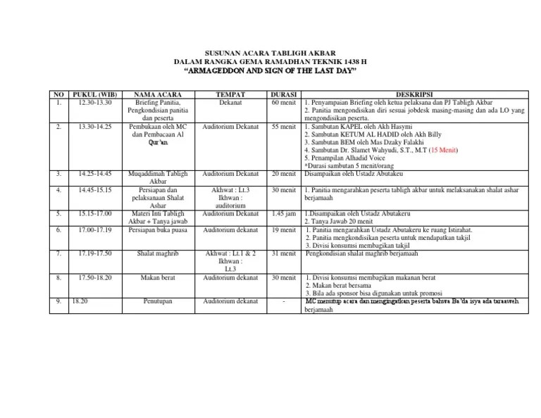 Susunan Acara Tabligh Akbar Mc