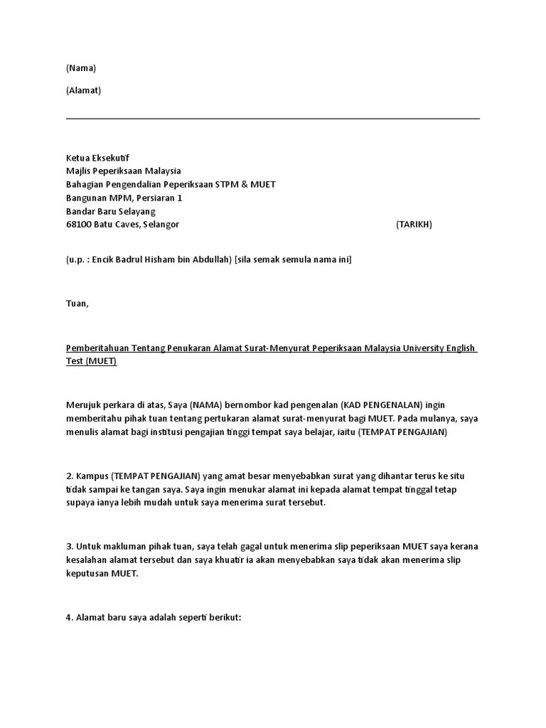 Penerimaan, penggolongan, pengarahan, pencatatan, pendistribusian dan pengiriman surat keluar. Surat Rujukan Tukar Alamat Muet