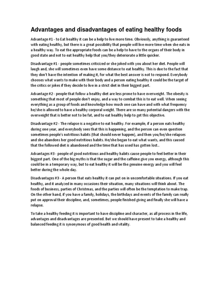 Advantages and Disadvantages of Eating Healthy Foods Diet (Nutrition