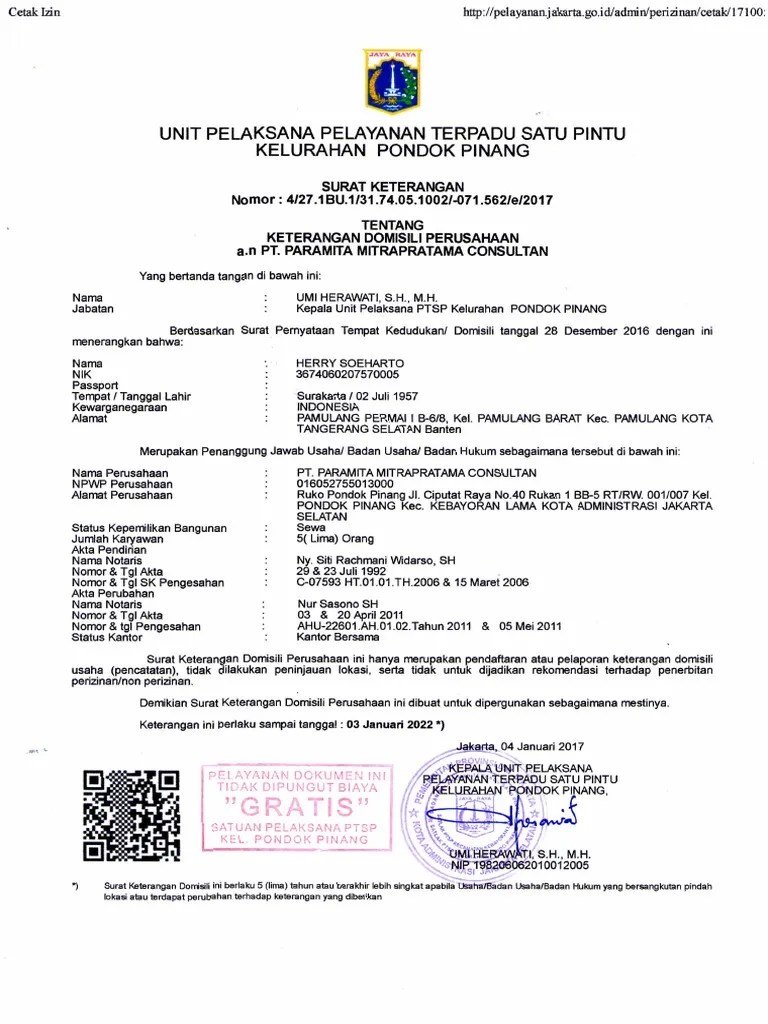 Surat Keterangan Domisili Jakarta Timur Contoh Surat