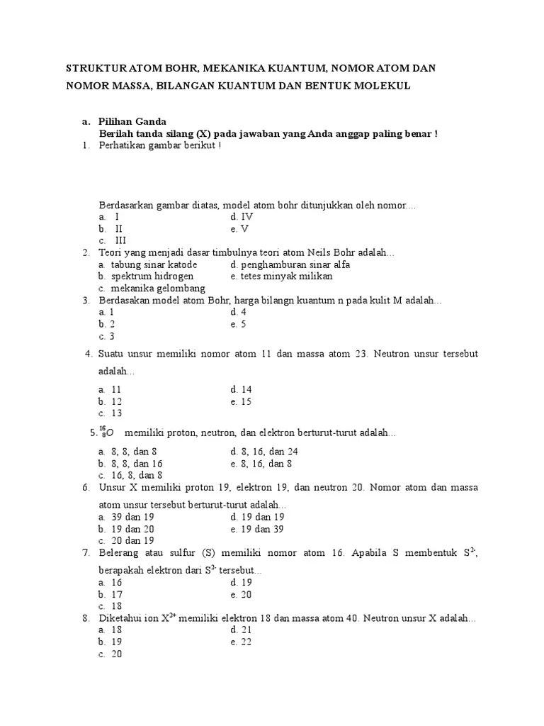 Soal Struktur Atom Pilgan+uraian | PDF