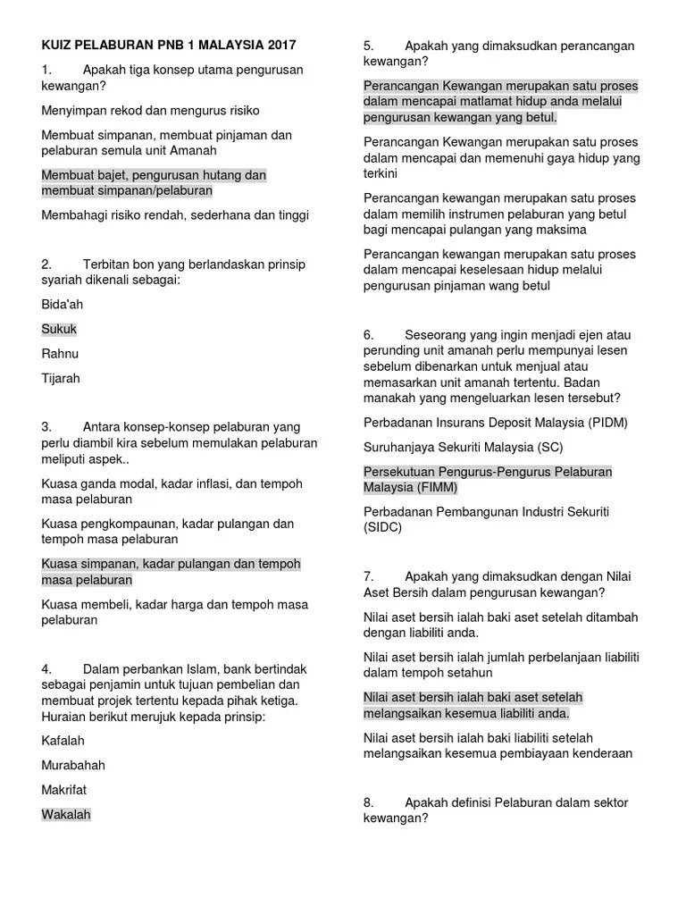 Kuiz Pelaburan Pnb 2017 Lolishie