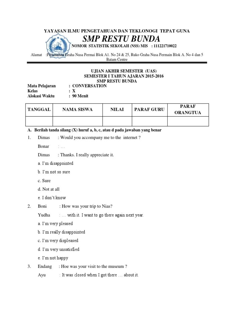 Soal UAS Bahasa Inggris Kelas 9 Semester 2 Manhattan