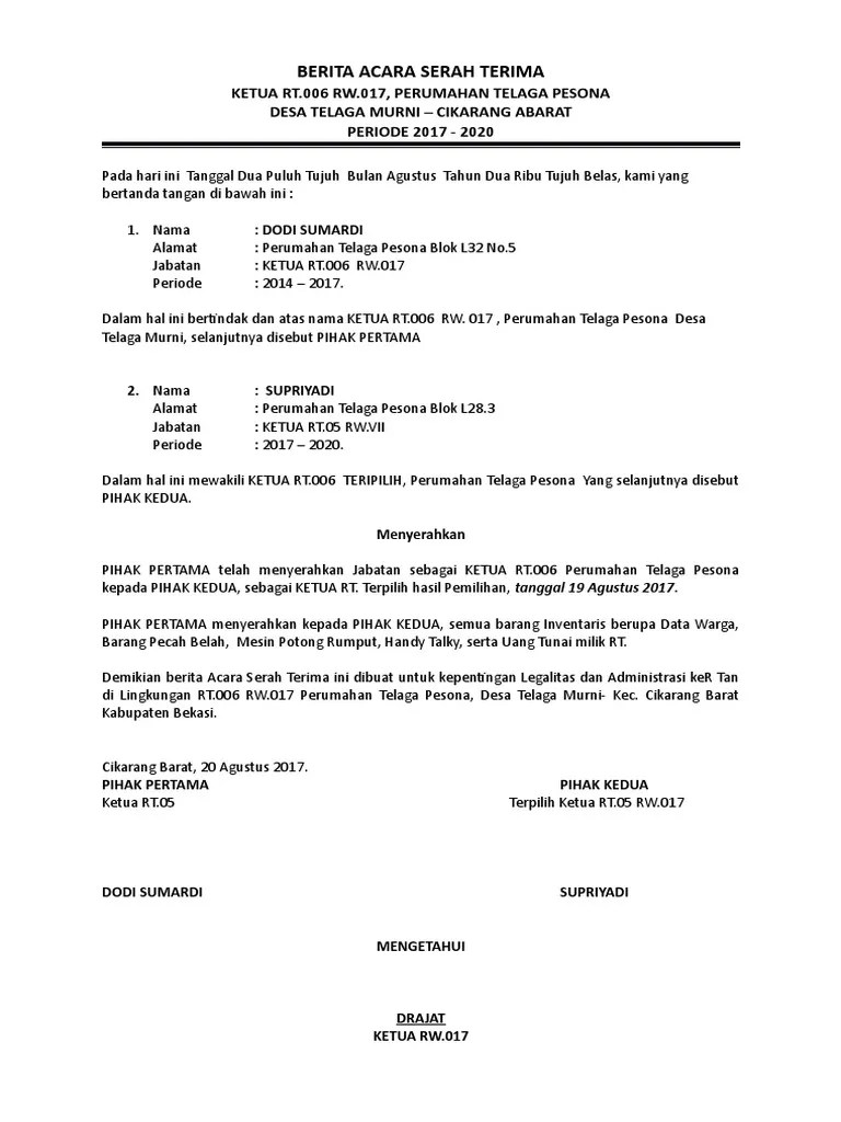 Berita Acara Serah Terima | PDF