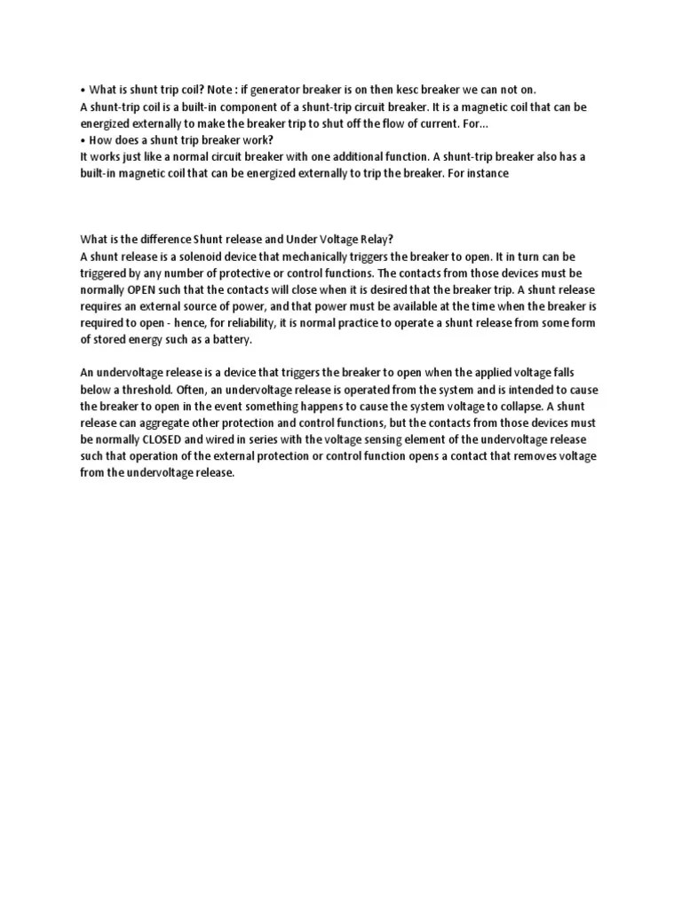 What is Shunt Trip Coil Electrical Engineering Power Engineering