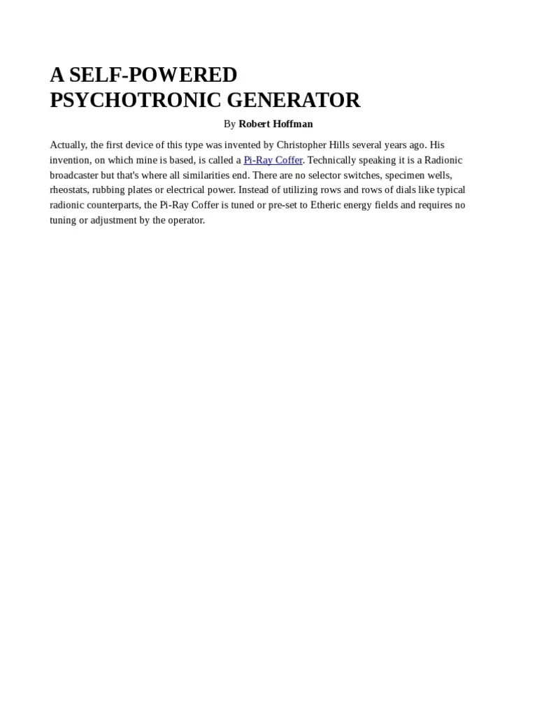 Psychotronic Generator by Robert Hoffman | Electric Generator | Vacuum Tube