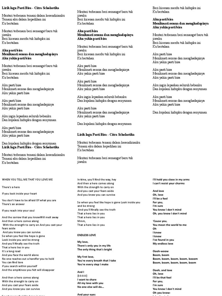 Lirik Lagu Pasti Bisa | PDF | Rekreasi