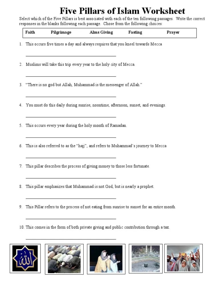 Five Pillars Worksheet PDF PDF Hajj Mecca